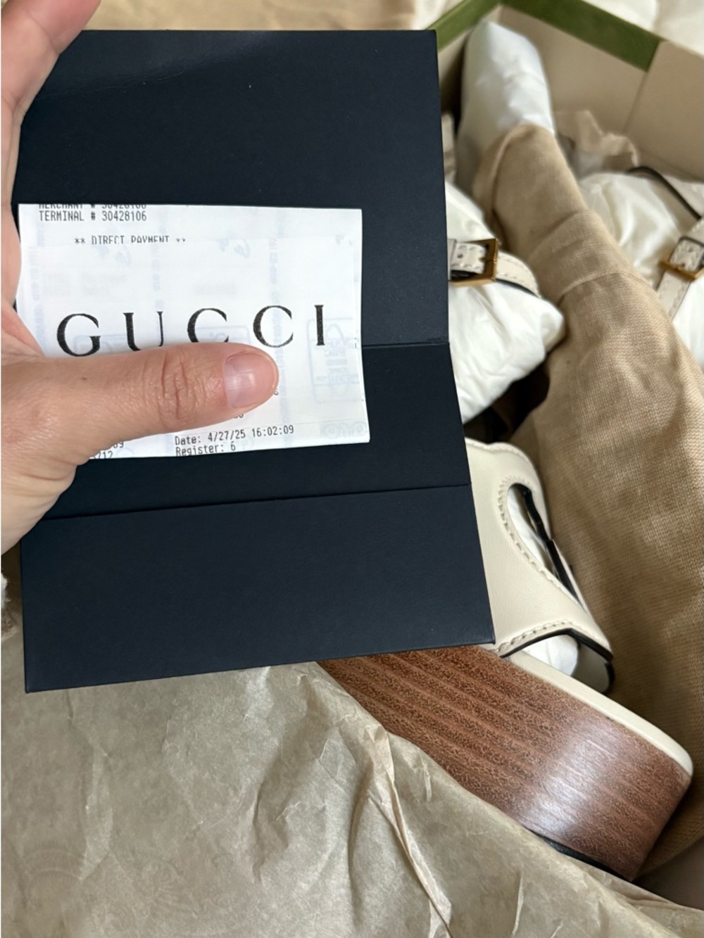 Gucci Cream Leather Platform Sandals with Wood-Effect Heel - Picture 12 of 15